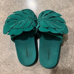Farm Rio Monstera slides dark teal size 7